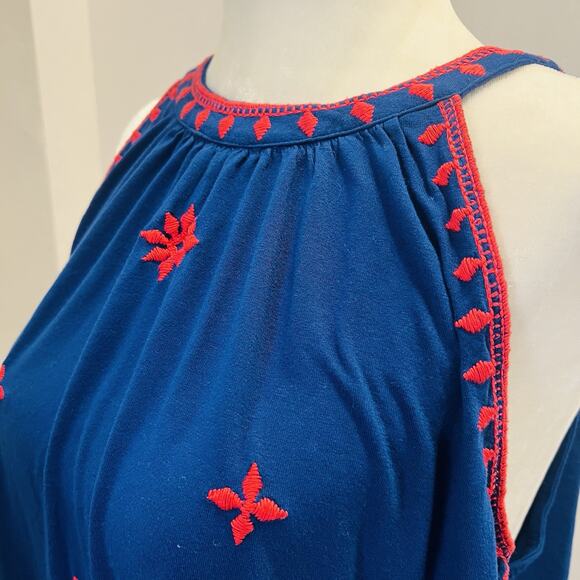 LOFT Women’s Sleeveless Halter Top Blue/Red Size Medium. (A0125) - Picture 3 of 5